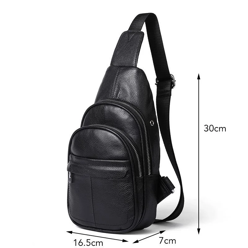Casual Style Grain Textured Multiple Pocket Earphone Jack Adjustable Sling Strap Chest Bag