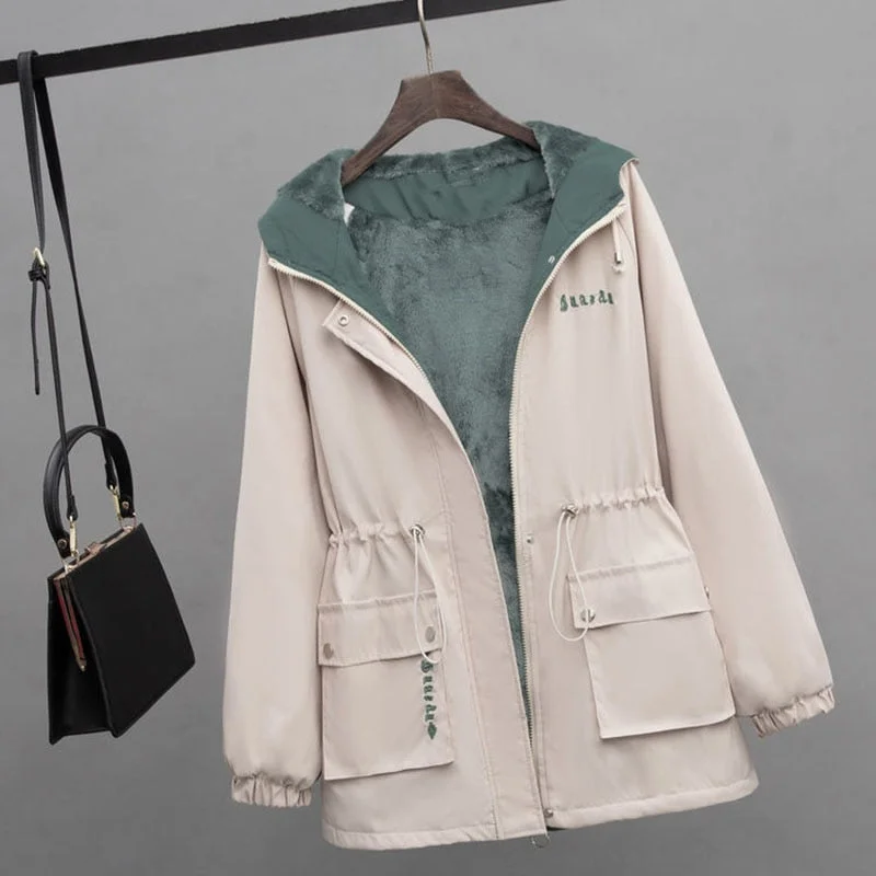 2020 New Women Jackets Zipper Pockets Casual Long Sleeves Coats Winter Hooded Jacket Windbreaker Female Basic Coat Plus Size 3XL
