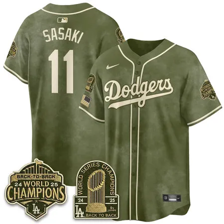 Youth Los Angeles Dodgers #11 Roki Sasaki Olive New Era 2026 Armed Forces Day Jersey