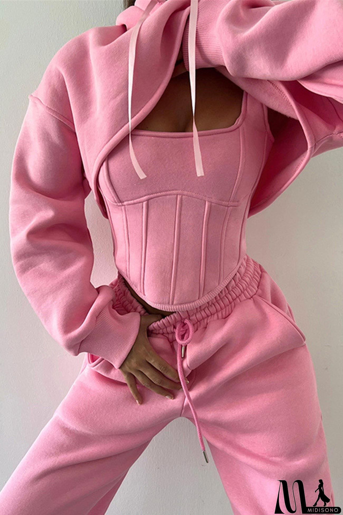 MidiSono - Cover-up Hoodie Corset Vest Three-piece Pants Suits