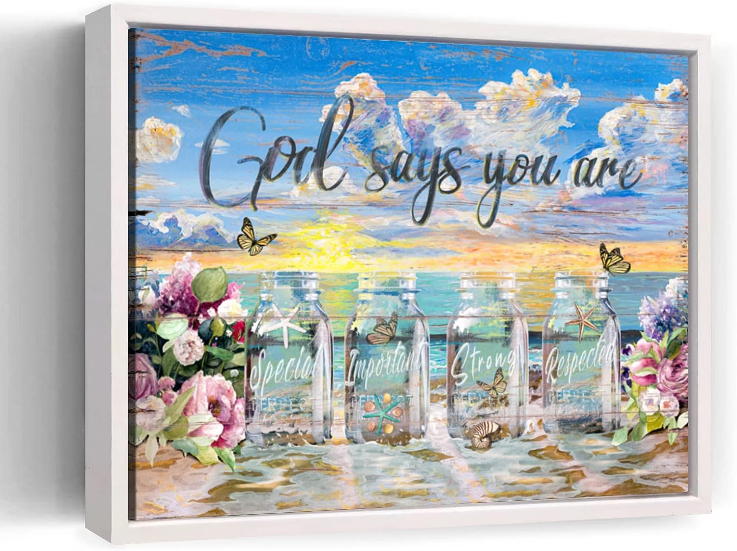 Inspirational Canvas Wall Art Bible Verses Wall Decor Beach Decor Christian Wall Art For Living Room Farmhouse Wall Art God Says You Are Vintage Wood Framed For Home Office Apartment Room 12x16 Inch Colorful Bible White Framed