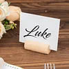 10 Pack | 2" Natural Farmhouse Cylindrical Wooden Place Card Holders, Rustic Table Number Stands