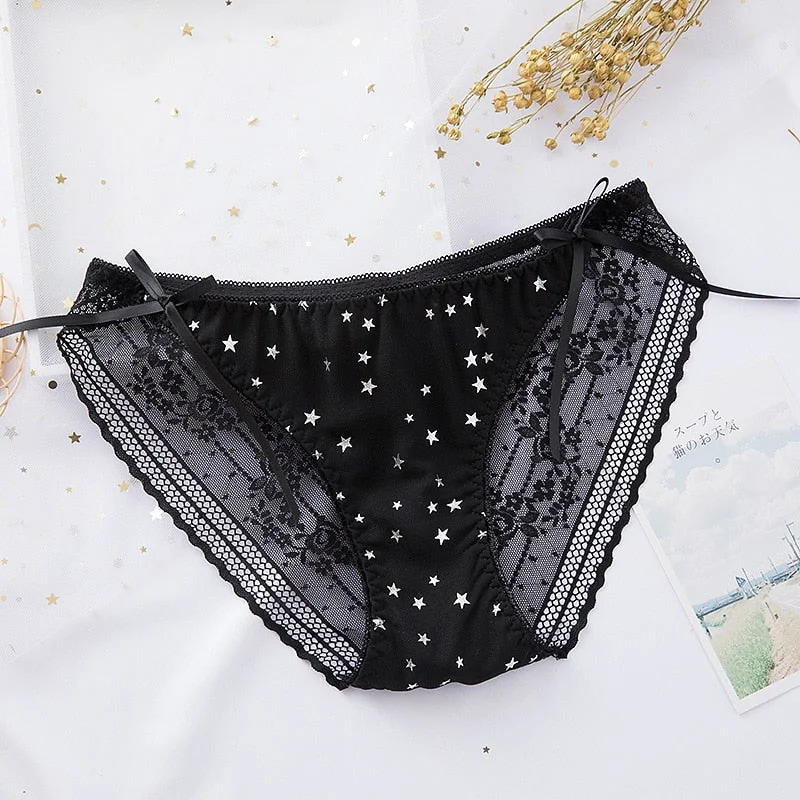 2021 Cotton Underwear Panties Sexy Lace Panties Low Waist Chiffon Briefs Women's Hollow Out Underpants Girl Traceless Lingerie