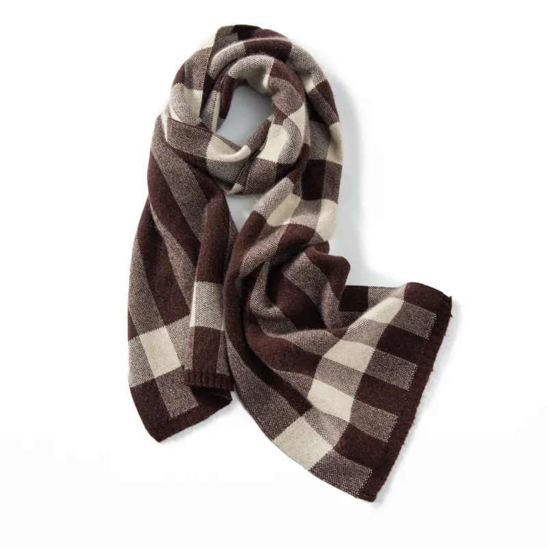 100% Cashmere Plaid Scarf Contrast Stripes REAL SILK LIFE