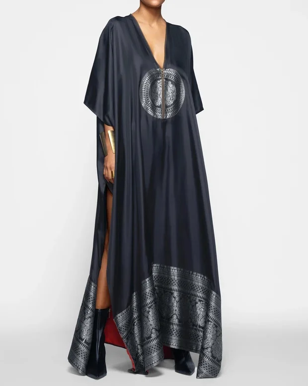 V-neck embroidered kaftan dress