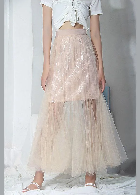 Style Pink Tulle Sequins A Line Skirts