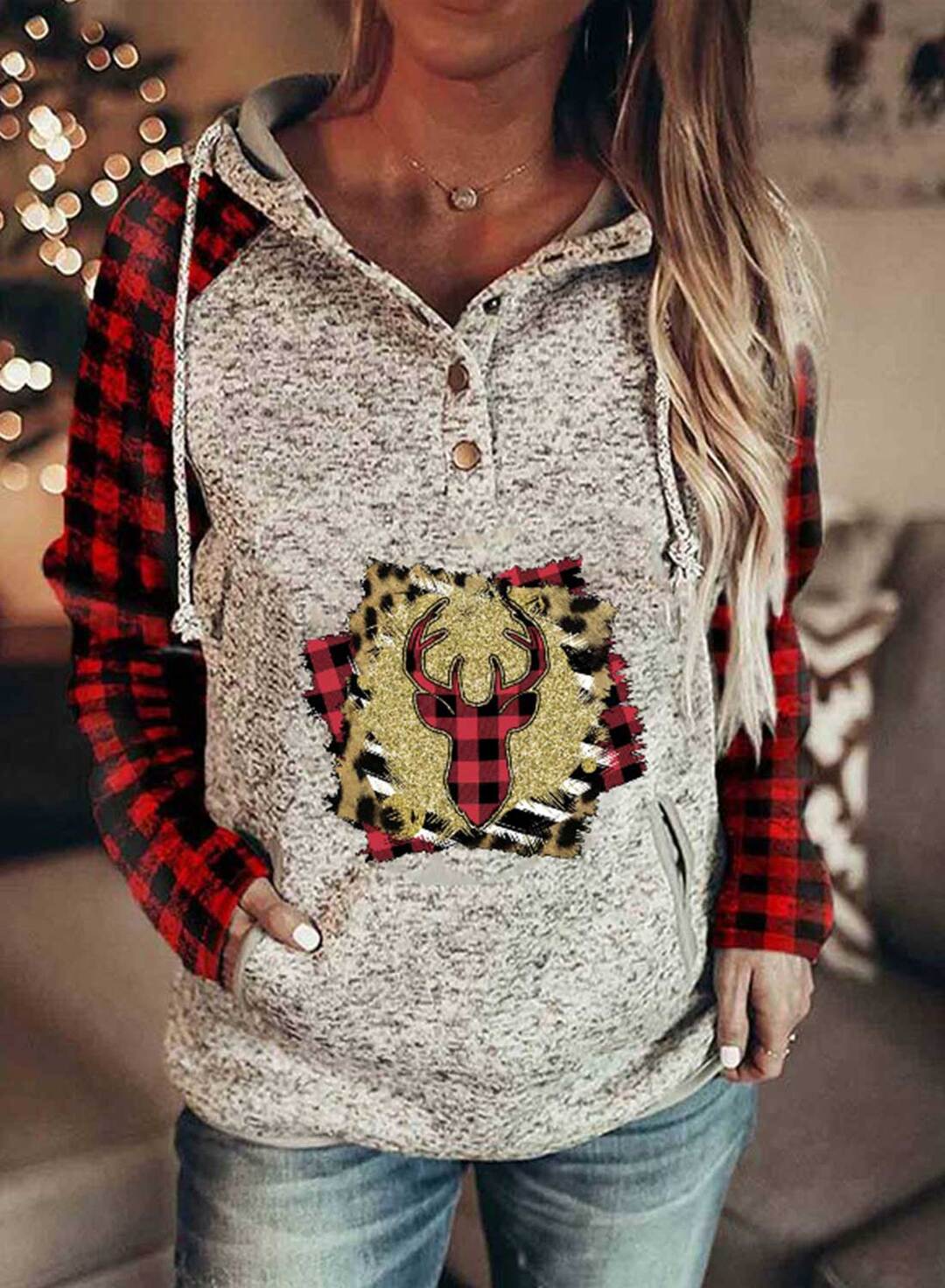 Women's Hoodies Leopard Animal Print Plaid Long Sleeve Casual Pocket Hoodie