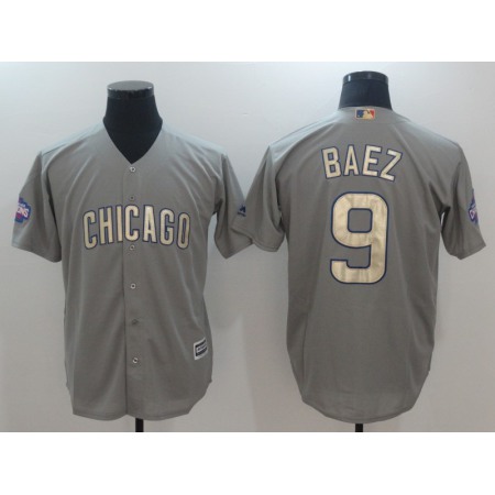 Men's Chicago Cubs #9 Javier Baez Gray World Series Champions Gold Program Cool Base Stitched MLB  Jersey