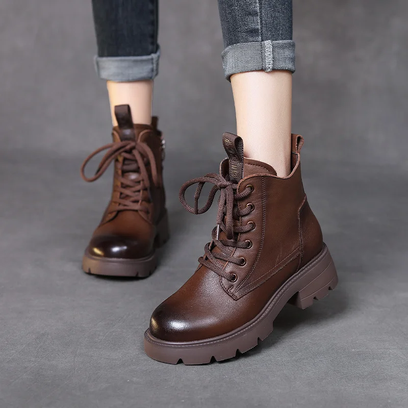 Yyvonne Layer Of Kraft Rubber Foam Bottom Single And Velvet Inner Leather Martin Boots Woman With Height 4.5 Cm