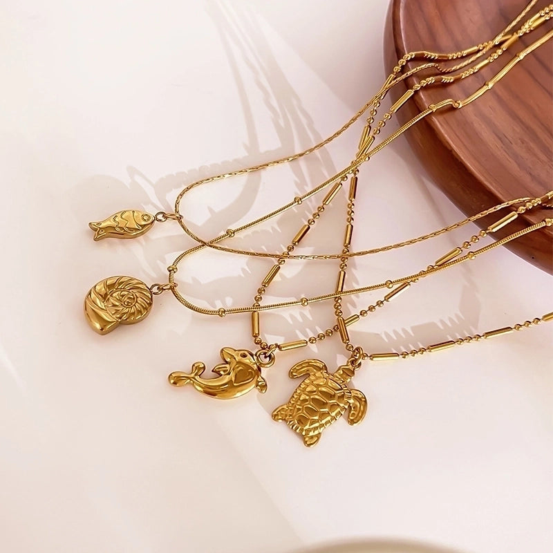 Beach Minimalist Conch Dolphin Fish 316L Stainless Steel  18K Gold Plated Stainless Steel Necklaces