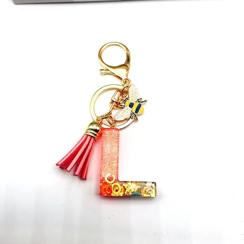 Retro Classic Style Letter Bee Resin Women’s Bag Pendant Keychain