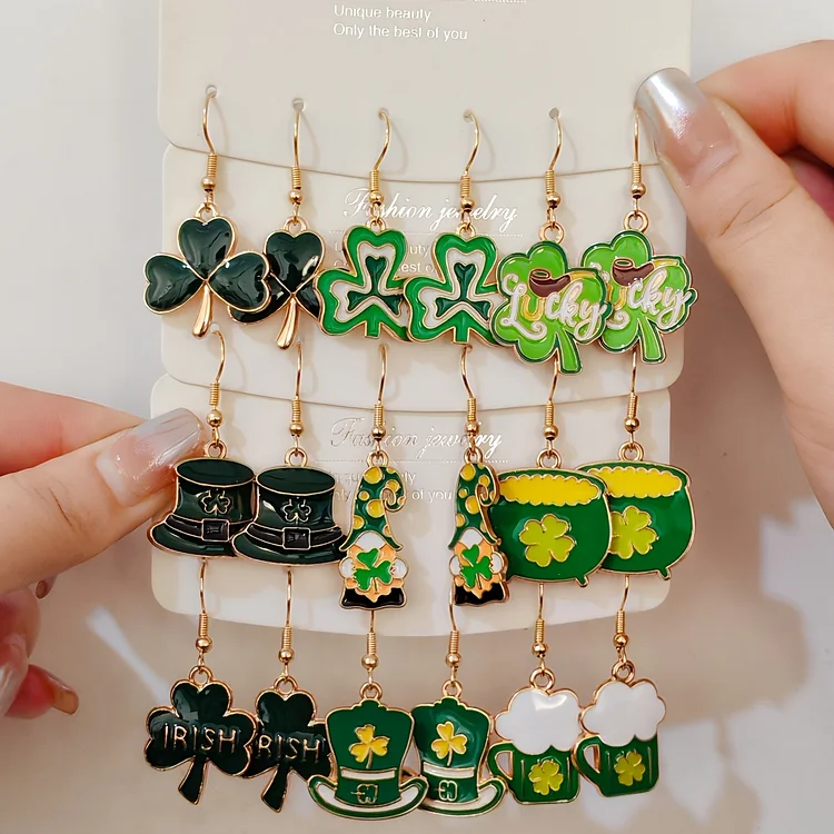 3 Set with St. Patrick's Day Green Shamrock Hat Earrings