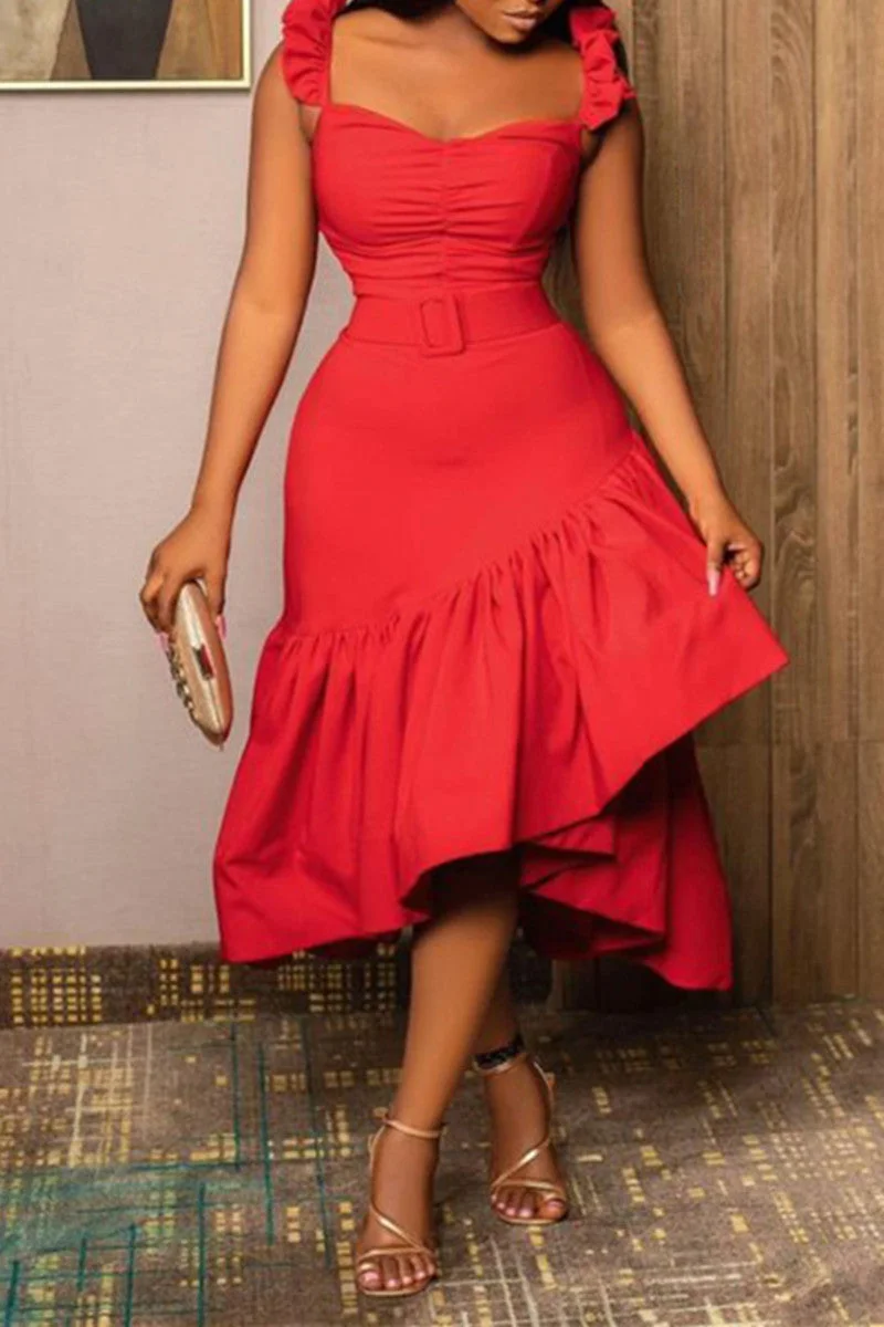 Sexy Casual Solid Split Joint Spaghetti Strap Long Dress Dresses