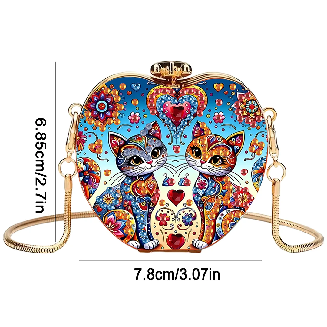 Cats A DIY Acrylic Love Diamond Art Painting Card Case Wallet with Chain Small Diamond Painting Crossbody Bag for Adults Women Girls Gift