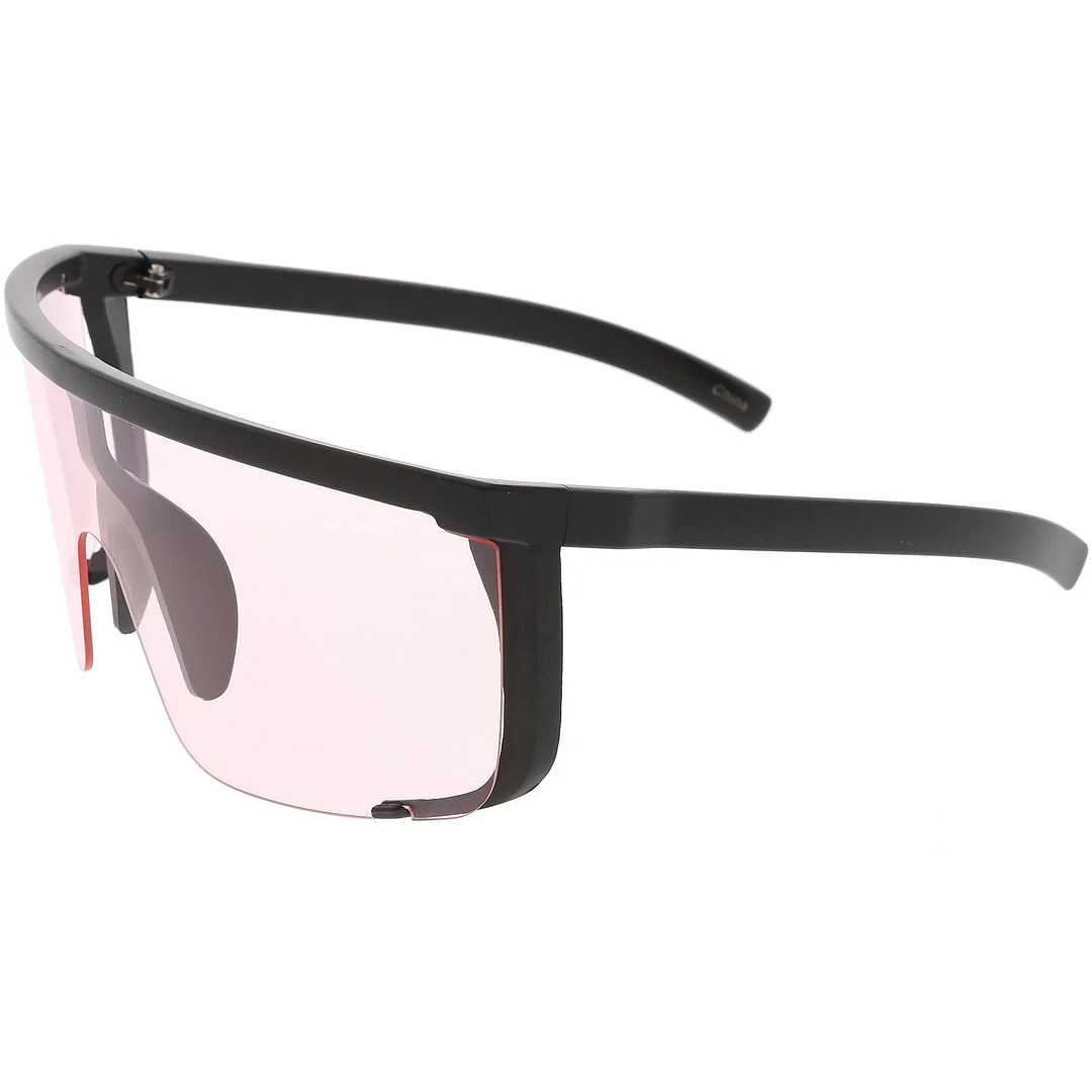 Oversize Semi Rimless Shield glasses Color Tinted Mono Lens 81mm