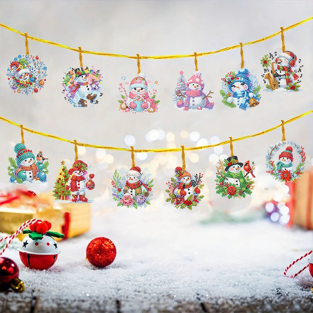 15pcs Xmas Snowman Theme 2D Flat DIY Hanging Diamond Art Kits Home Wall Decor