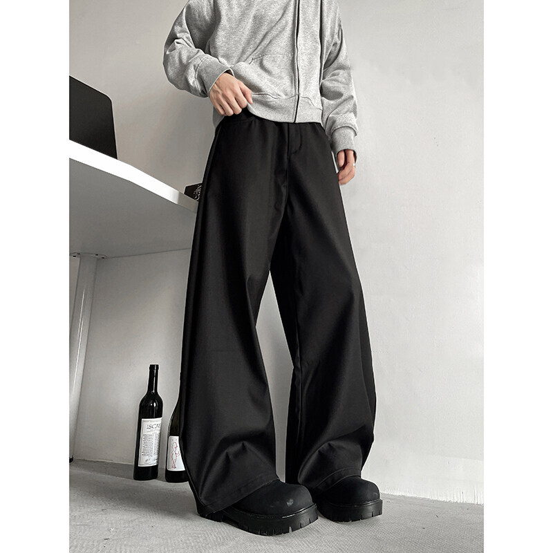 Grey Suit Pants Men Fashion Society Mens Black Dress Pants Korean Loose Casual Wide Leg Pants Mens Office Formal Trousers