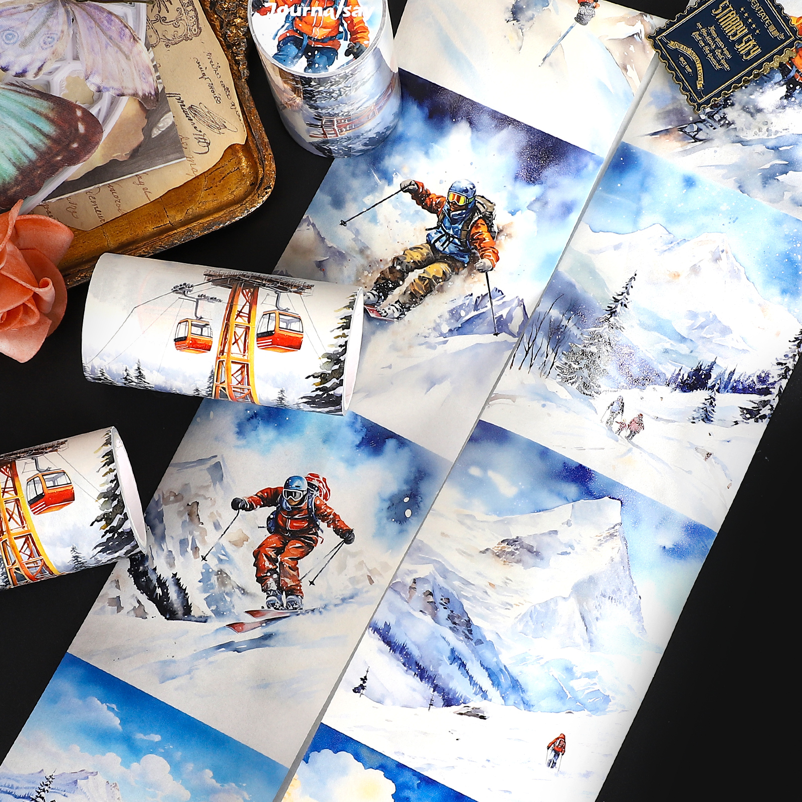 와시 테이프 - 80mm*204cm 빈티지 스키 슬로프 눈 캐릭터 풍경