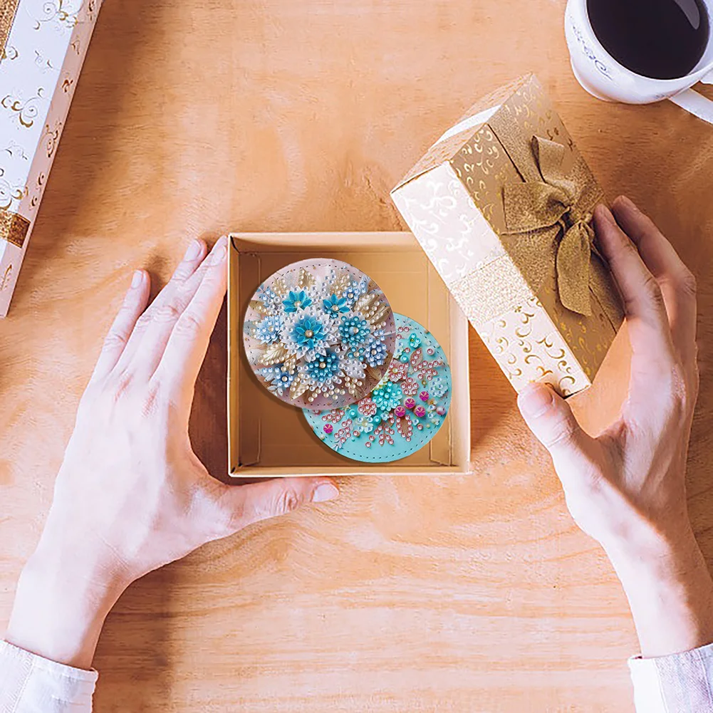 DIY Diamond Art Portable Cosmetic Mirror Home Diamond Painting Crafts (Flower)