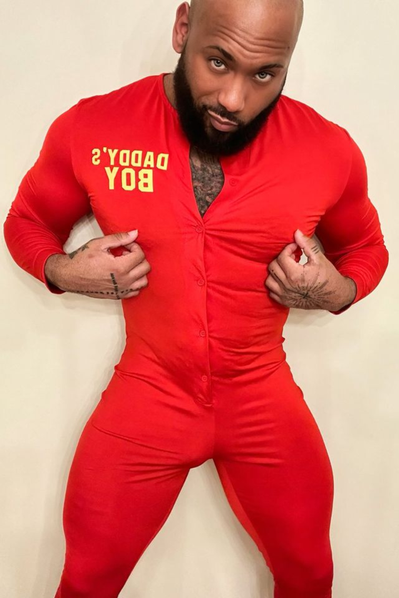 Ciciful Daddys Boy Print Red Slim Fit Pajama Jumpsuit