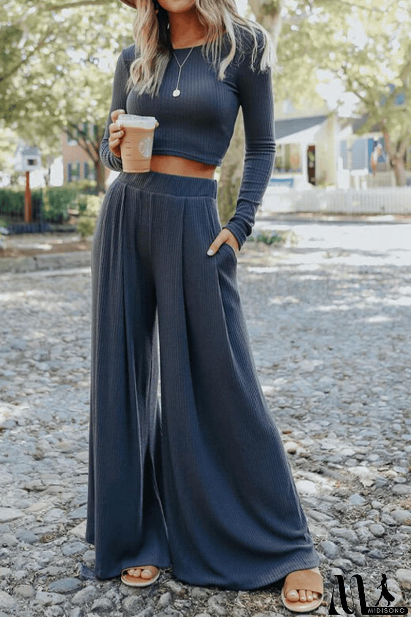 MidiSono - Fashion Solid Patchwork O Neck Long Sleeve Two Pieces