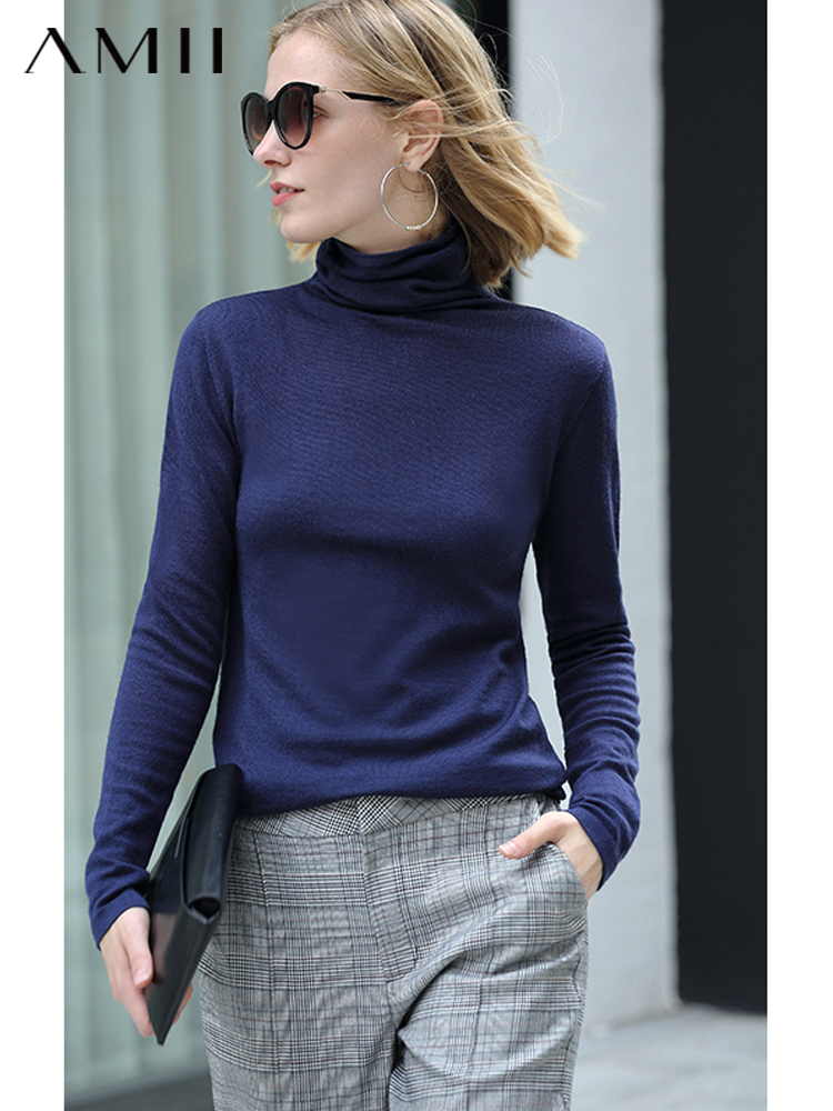一个规格有规格图 AMII Minimalism Autumn Winter Women's Sweater Causal Solid Basic Turtleneck Sweaters For Women Women's sweater Tops 12020216