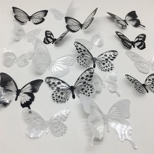 18pcs/set Black and White Crystal Butterflies Wall Sticker For Kids Rooms Art Mural Refrigerator Wedding Decoration Wall Decals