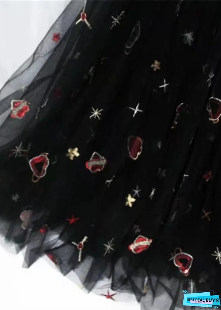 Plus Size Black Print High Waist Exra Large Hem Tulle Skirts Spring