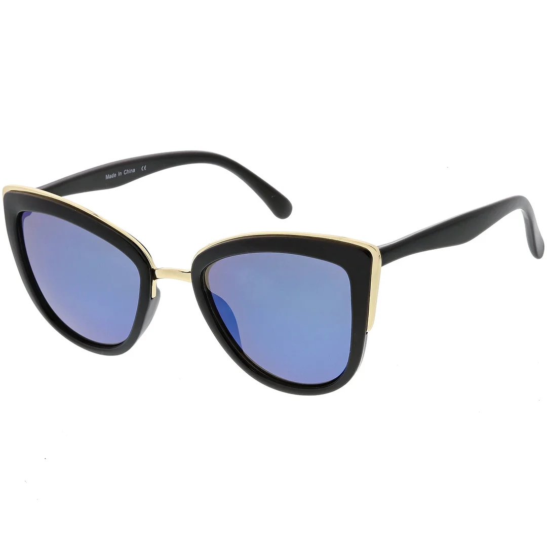 Women's Oversize Cat Eye glasses Metal Trim Colored Mirror Lens 51mm