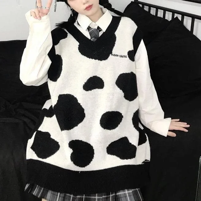 Playful Cute Cow Pattern Sweater Vest SP15850