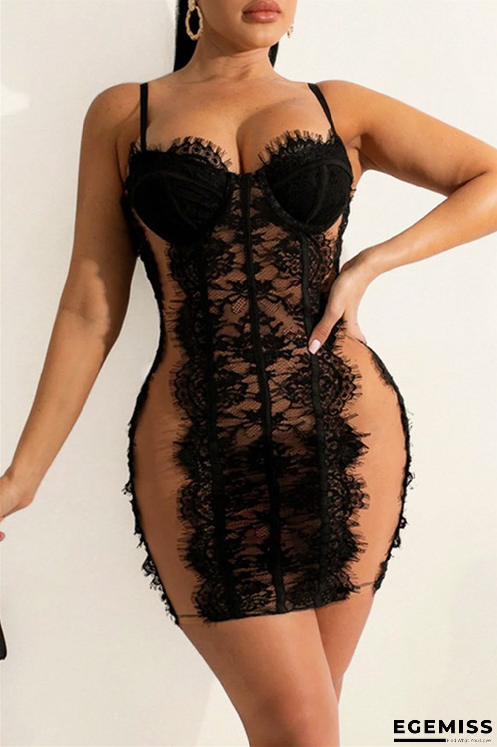 Apricot Fashion Sexy Patchwork See-through Backless Spaghetti Strap Sleeveless Dress | EGEMISS