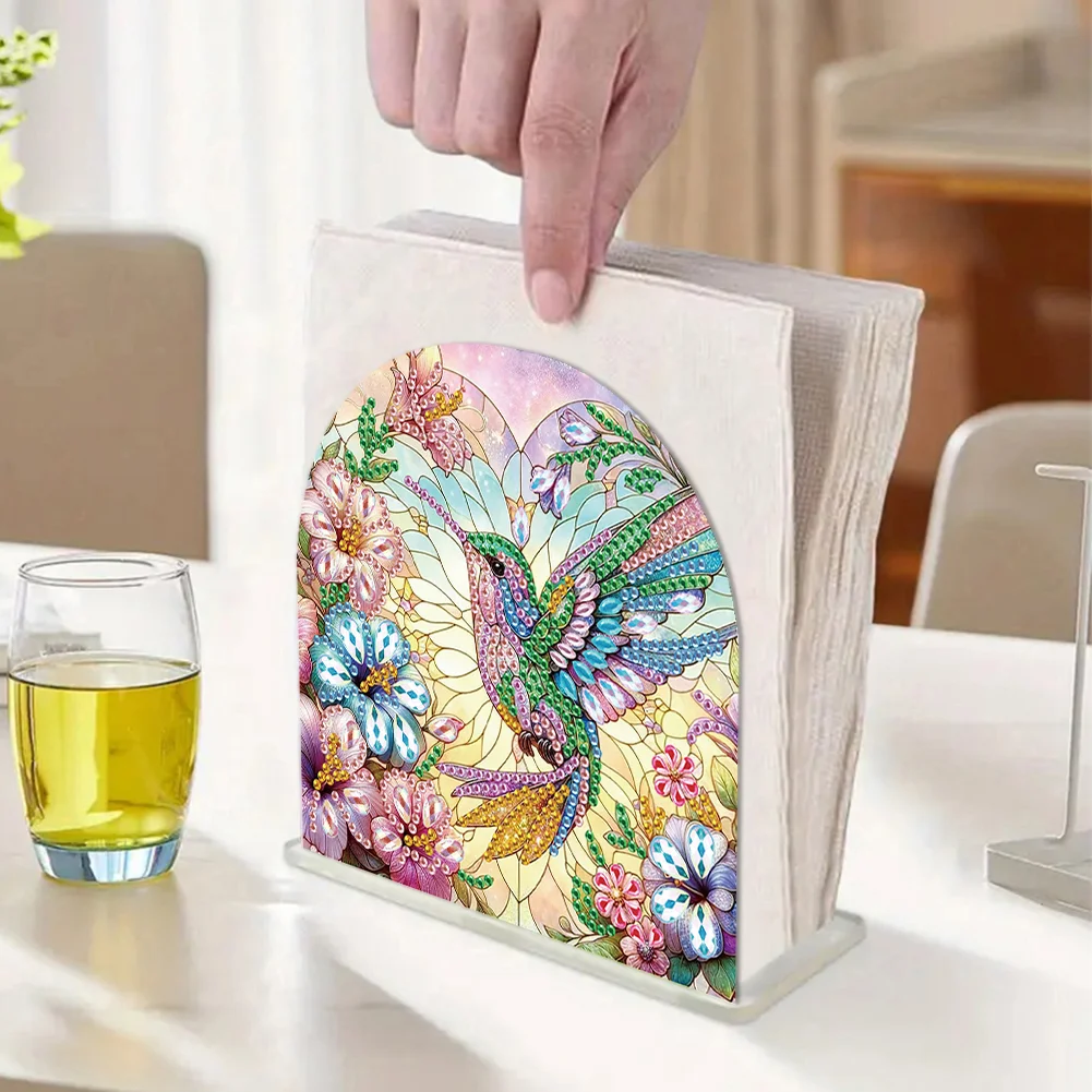 DIY Flower Hummingbird Acrylic Napkin Holder Diamond Painting Kit for Home Table Decor