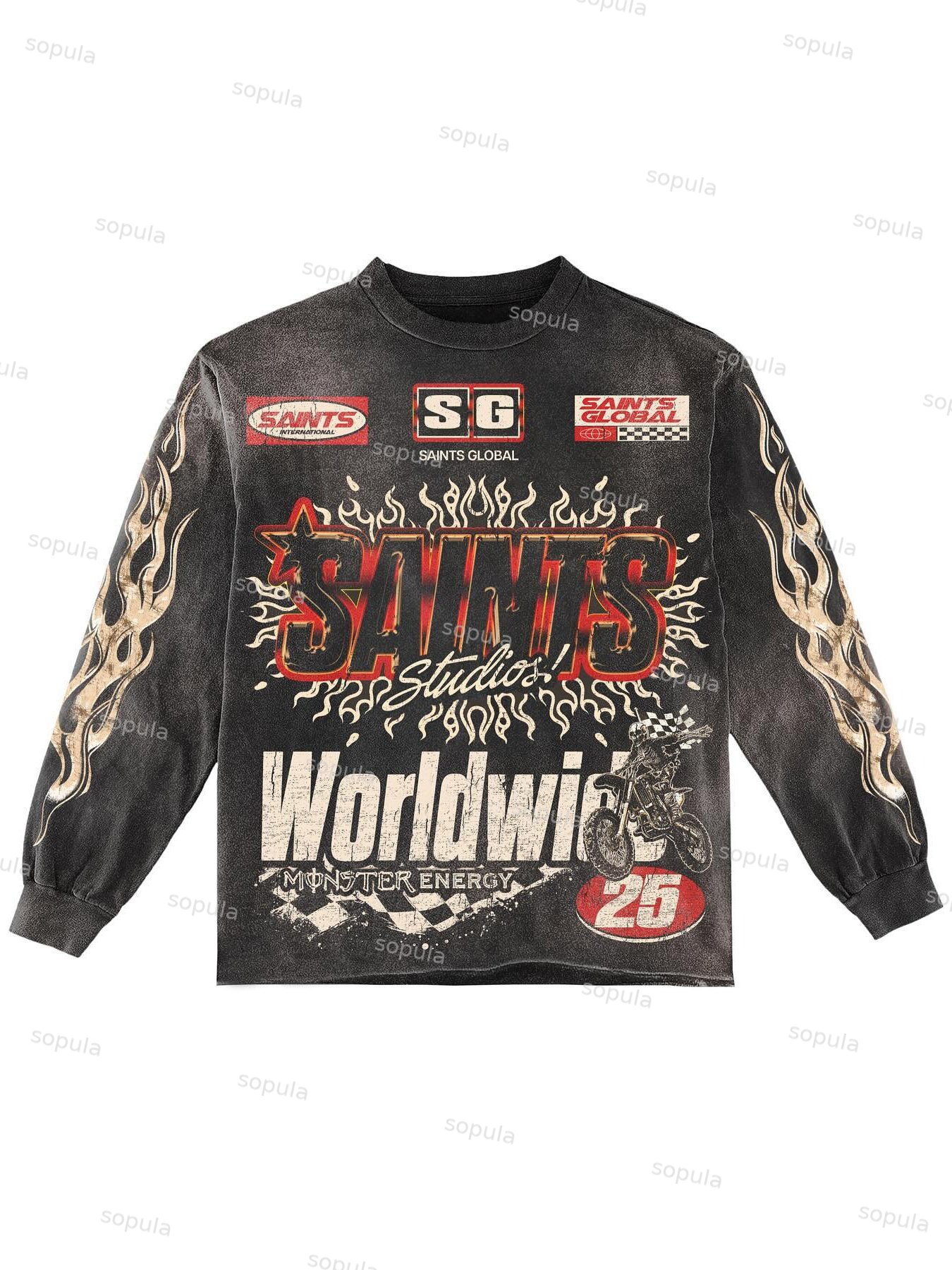 Vintage Saint Worldwide Washed Distressed Crew Neck Sweatshirt - SOPULA