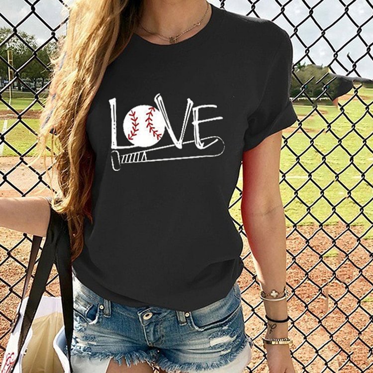 Comstylish Love Baseball Print Short Sleeved Casual T-Shirt