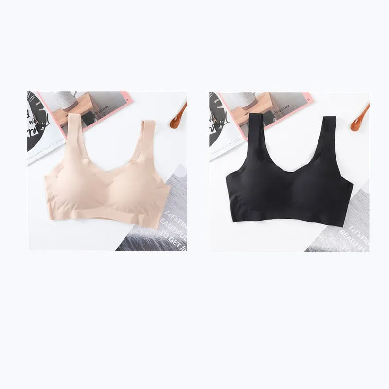 2PCS Ice Silk Bras Seamless Women Soft Thin Push Up Underwear Lingerie Sleep Vest Top Chest Padded Bralette топ Soutien Gorge