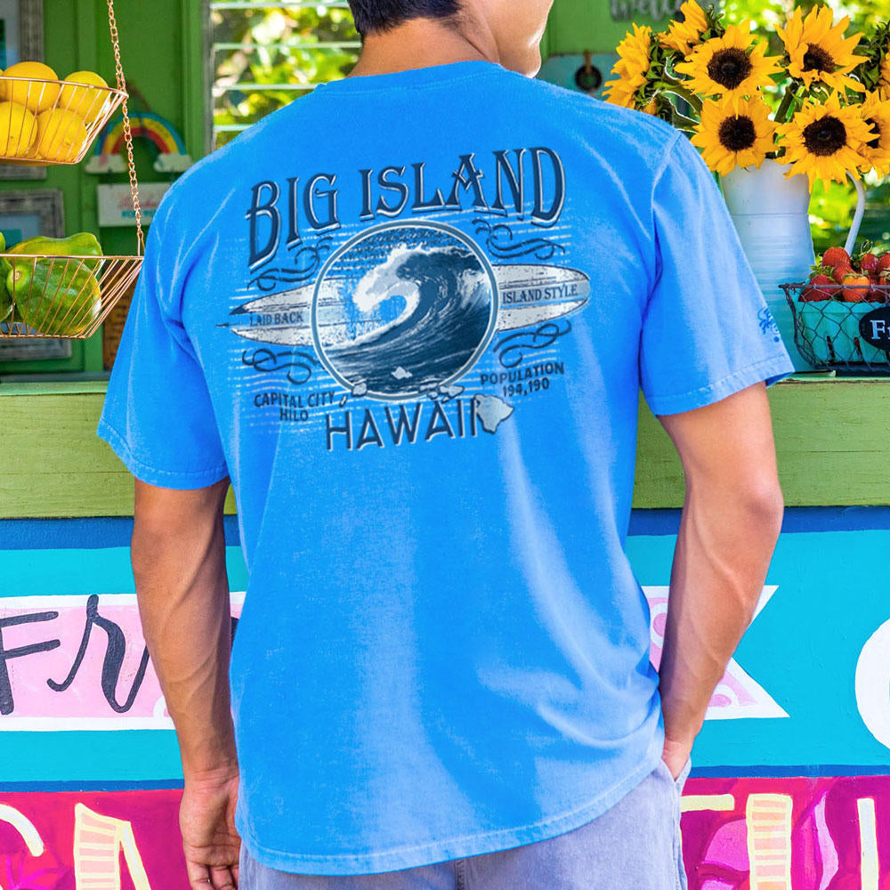  Vibrant Blue T-Shirt with Tropical Graphic for Summer Fun