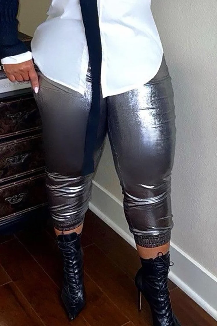 Xpluswear Plus Size Casual Black PU Leather Leggings Pants 