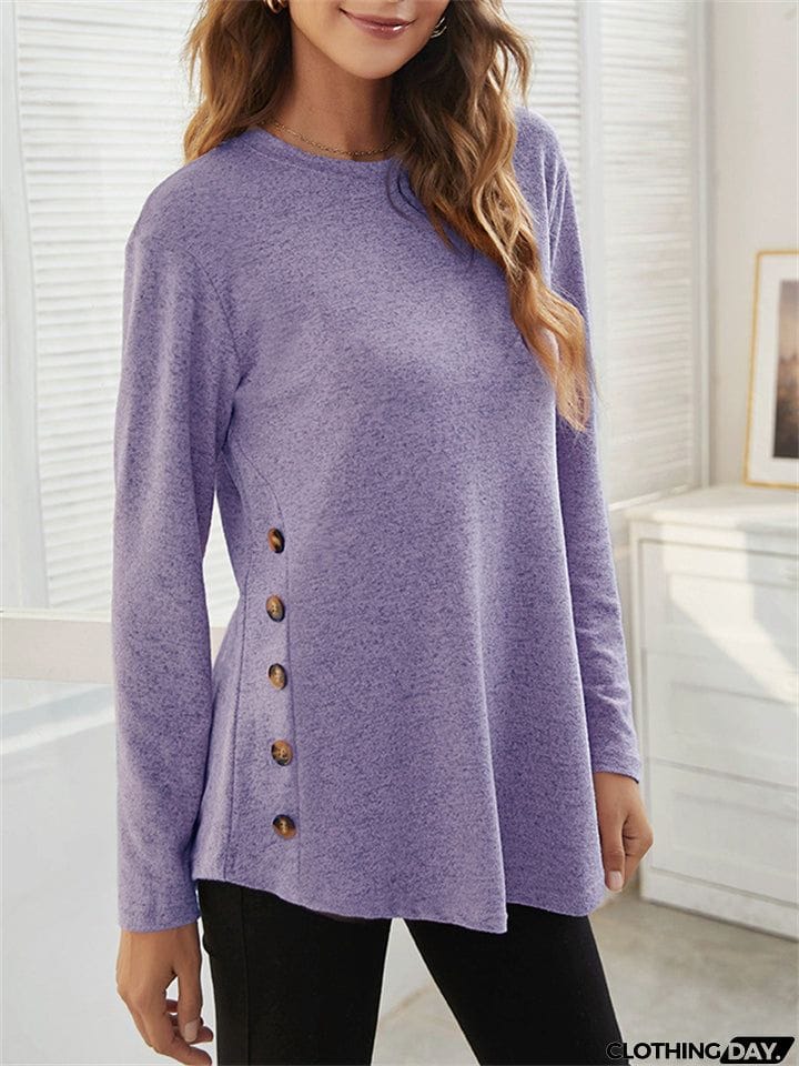 Women's Simple Casual Round Neck Long Sleeve T-shirts