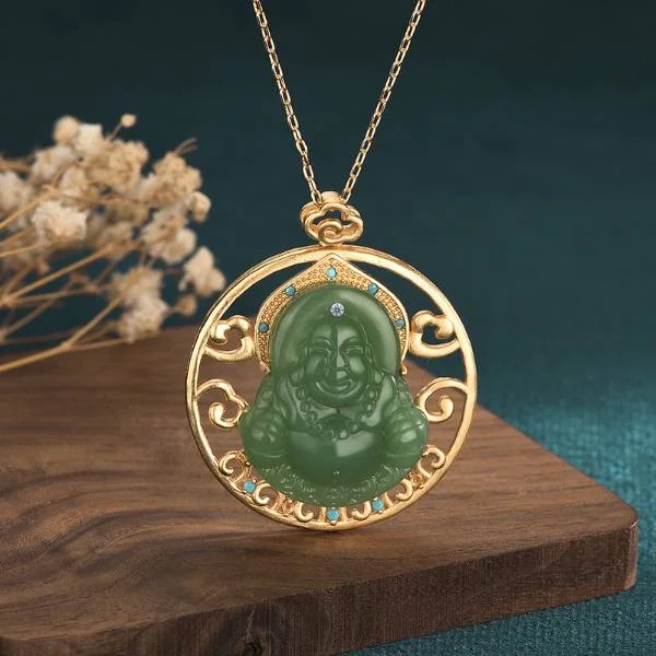 Natural Jade Maitreya Buddha Lucky Pendant Necklace