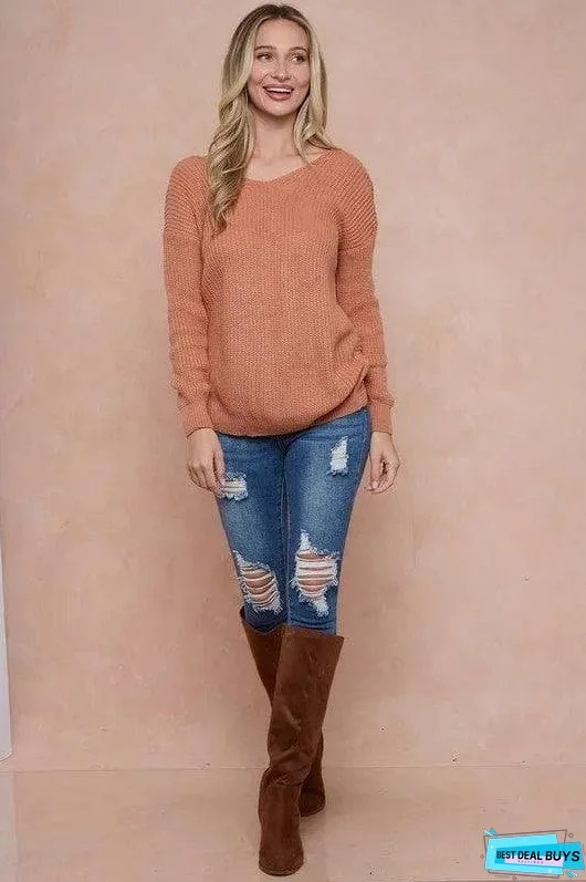 Oversize Top twist on a comfy knit Sweater - Delicate Rouge