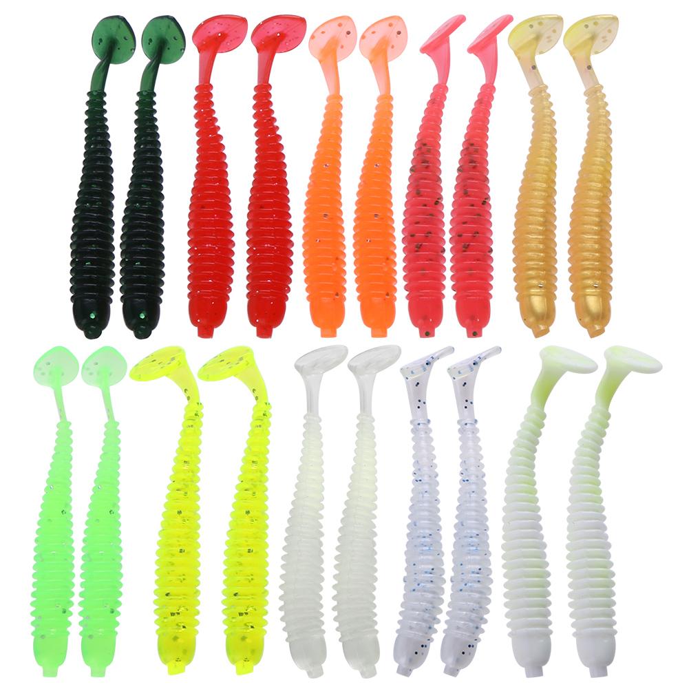 

20pcs 2g/7.5cm T-tail Soft PVC Worm Fishing Lures 10 Colors Swim Baits, 501 Original