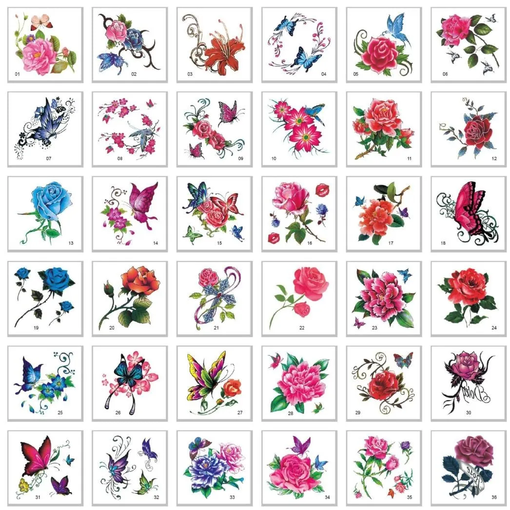 66pcs/Set No Repeat Flowers Butterfly Temporary Tattoos Waterproof Girls Body Art Concealer Stickers Disposable Makeup Tools