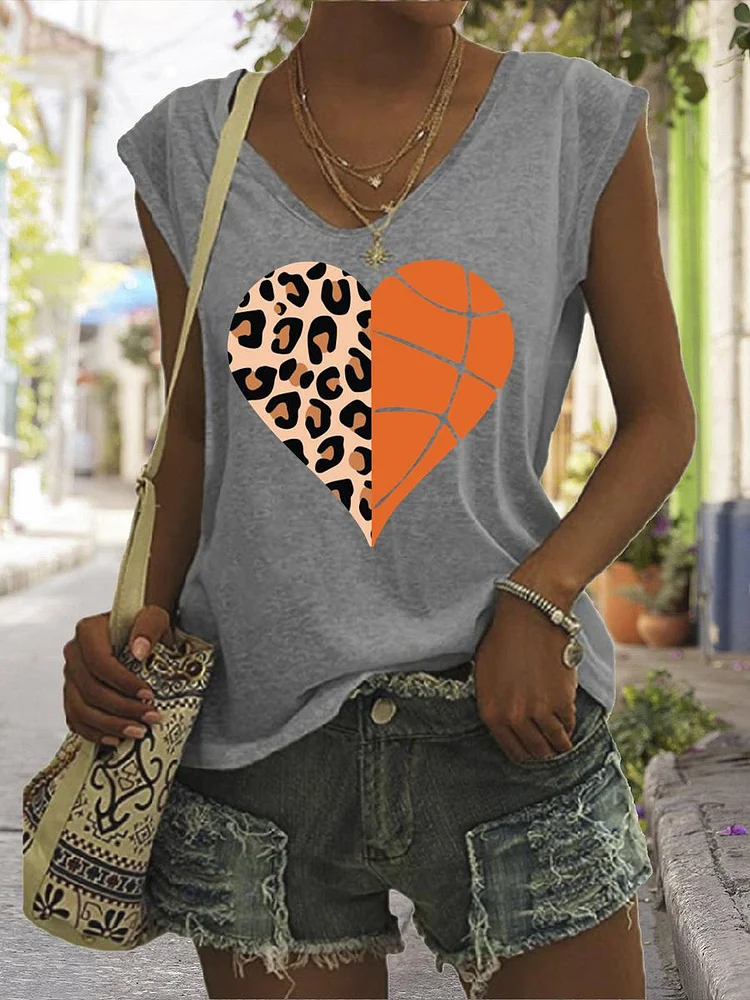 Basketball love heart V Neck T-shirt Tees-Annaletters