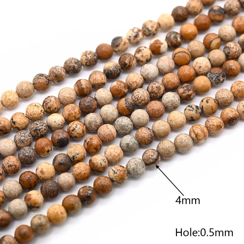 1 Strand/Package 10mm 6mm 8mm Hole Under 1mm Hole 1~1.9mm Natural Stone Picture Jasper Round Simple Polished Jewelry Accessories