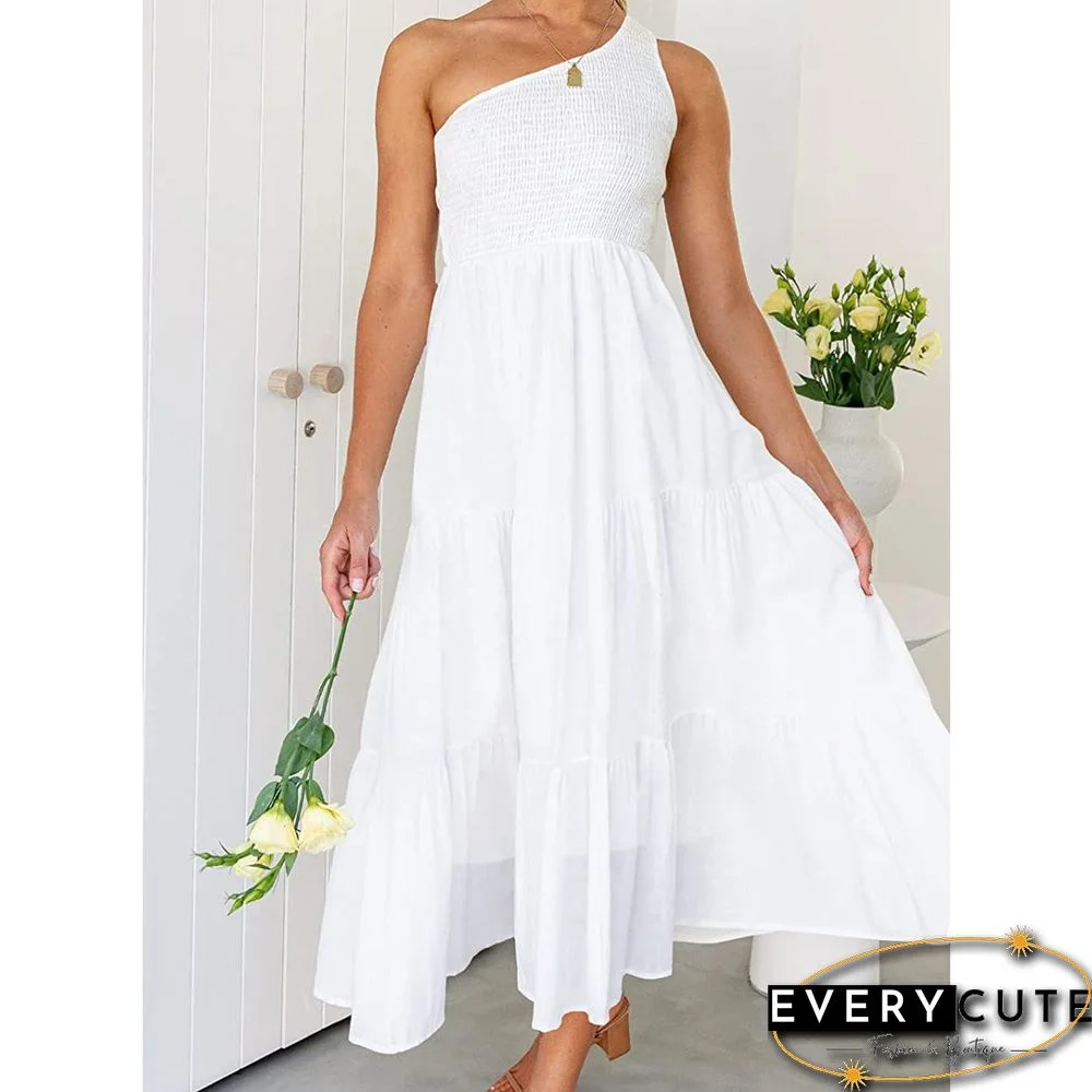 White One-shoulder Swing Holiday Casual Dress