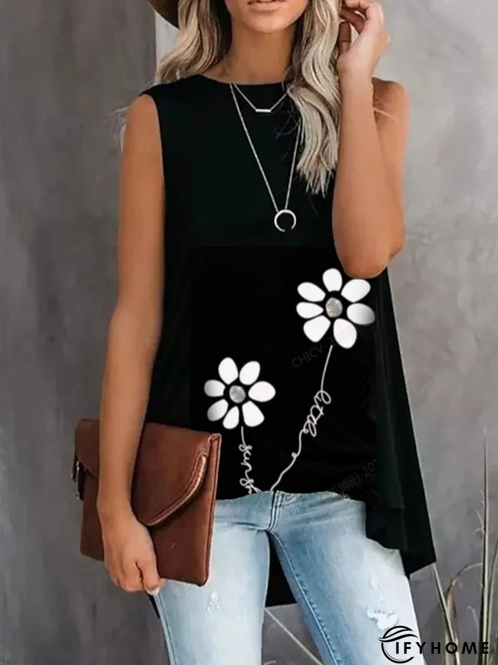 Fit Jersey Floral Crew Neck Tanks & Camis | IFYHOME