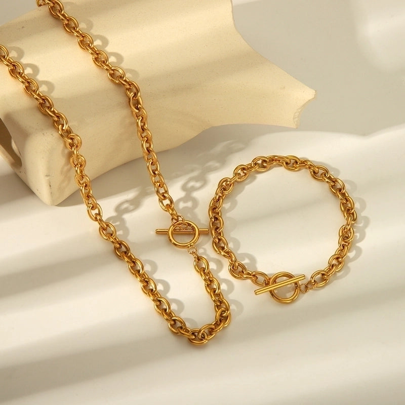 Elegant Lady Classic Style Geometric Solid Color 201 Stainless Steel 18K Gold Plated Toggle Bracelets Anklet Necklace