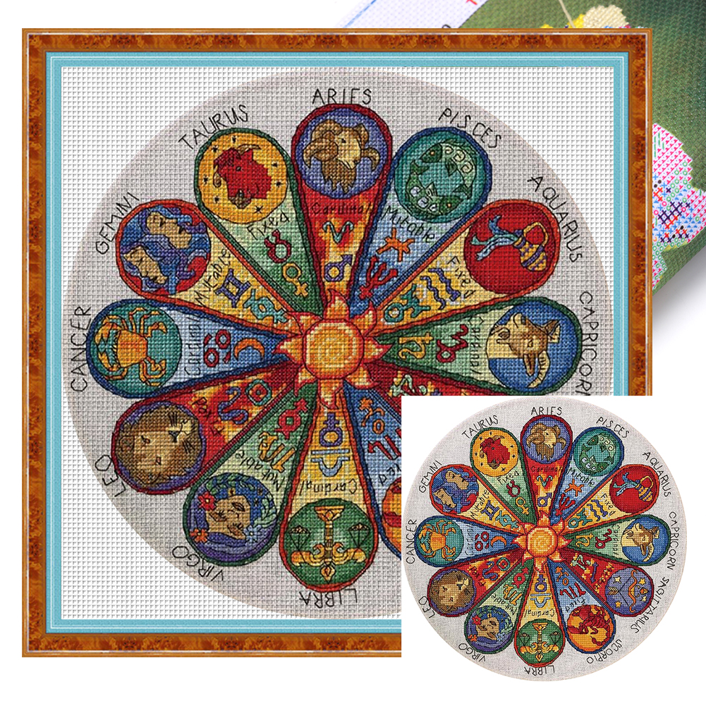 Magazine-circular 12 constellations Partial 14CT Pre-stamped Canvas(35*35cm) Cross Stitch(backstitch)