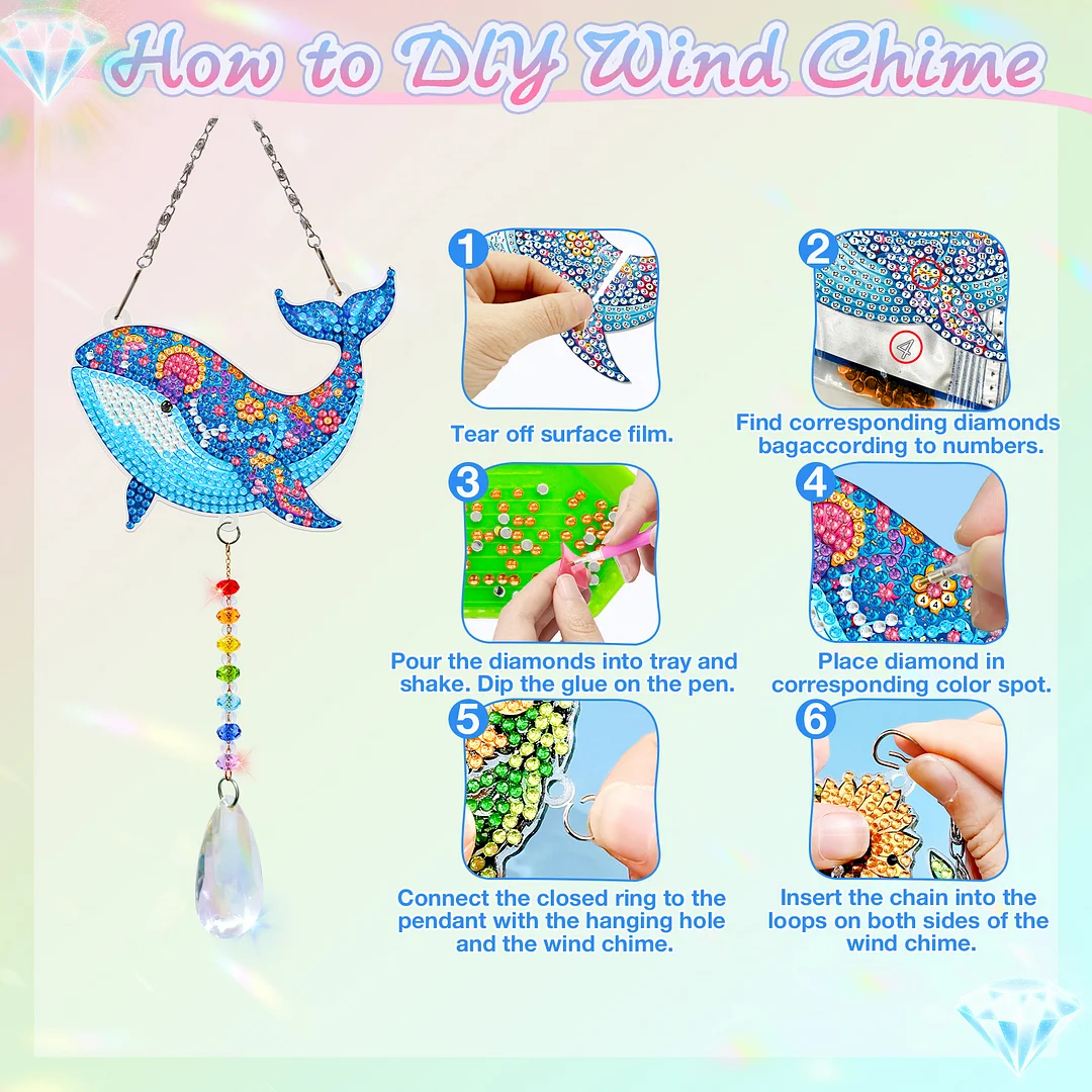 2Pcs Dolphin DIY Double-Sided Diamond Painting Hanging Kits Diamond Painting Suncatcher Craft Kit for Home Garden Wall Decor Gift