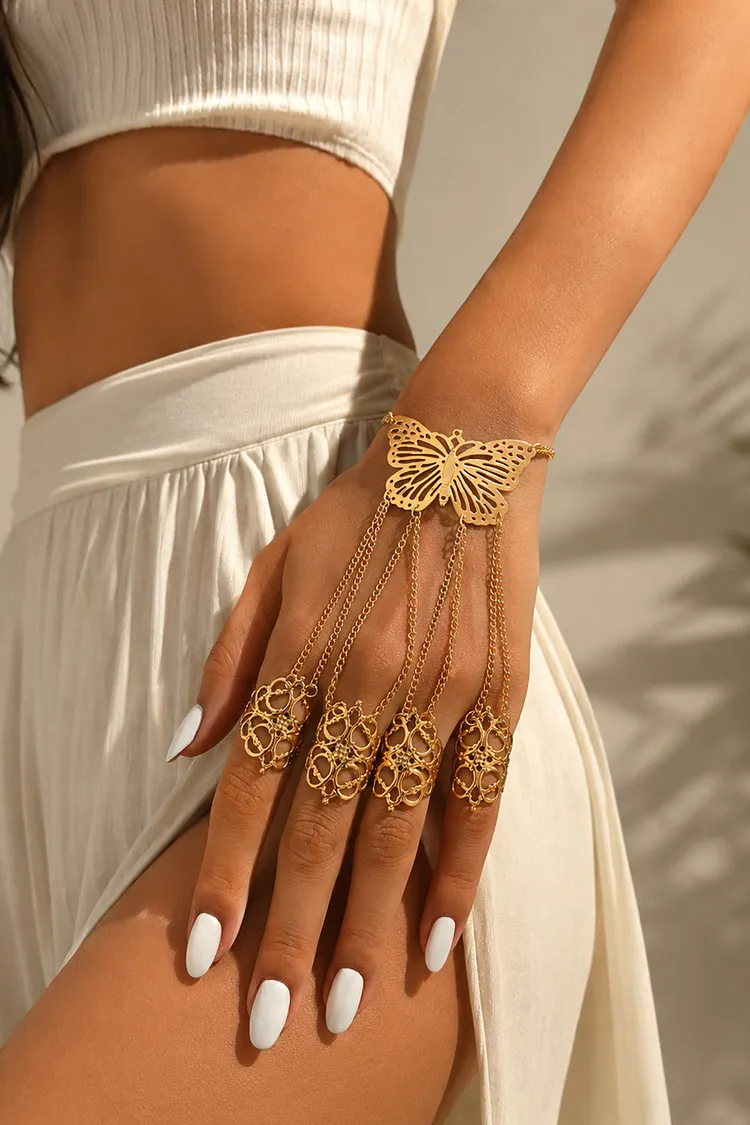 Halloween Gold Plated Butterfly Hollow Out Hand Chain 2024 - Xpluswear